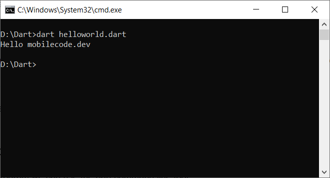 dart command line tool to run hello world program